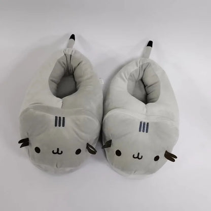 Cartoon Full Covered Cat Slippers Warm Winter Slides Soft Plush