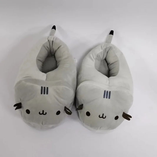 Cartoon Full Covered Cat Slippers Warm Winter Slides Soft Plush
