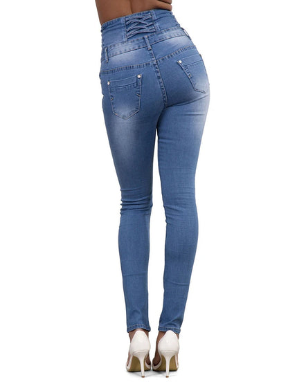 Women Narrow Straight Leg Slim Wrap Hips Jeans Lady Vintage