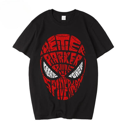 Spider-Man Peter Parker Quote T Shirt Men Oversized Short Sleeve Tee "Great Power" Graphic T-shirt Streetwear Casual Cotton Tops