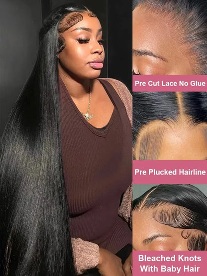 30 40 Inch Bone Straight 13x6 HD Lace Frontal Wigs Pre Plucked Brazilian