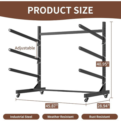 Heavy Duty Kayak Storage Rack with Wheels Adjustable Freestanding Kayak