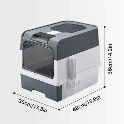 Portable Collapsible Cat Litter Pan with Splash Guard and Plastic Scoop -