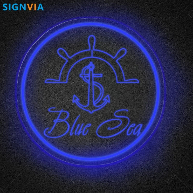 Custom "BLUE SEA" Anchor Nautical Shipboard Neon Sign
