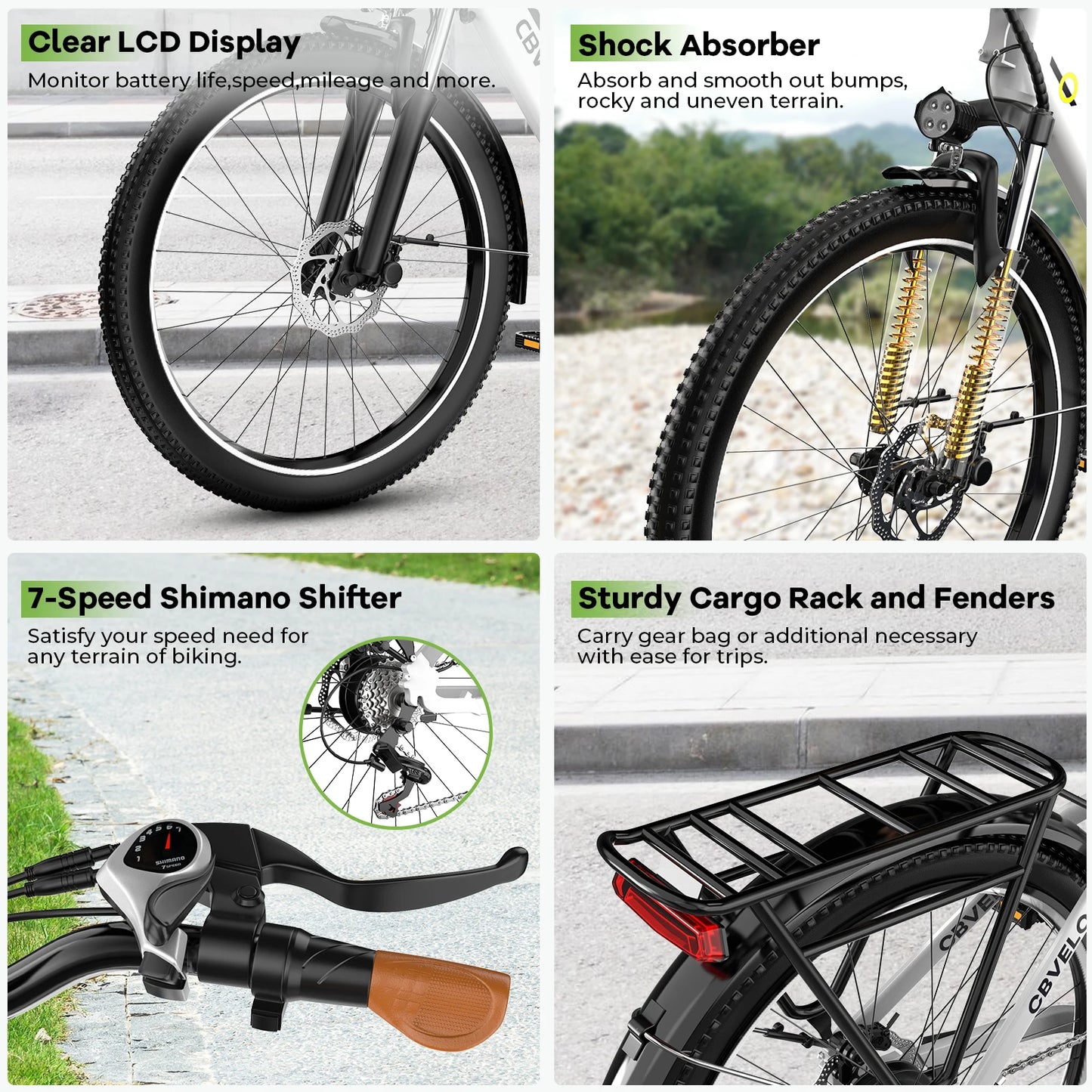 Cybervelo EK2 26" Electric E Bike with 7-Speed,1000