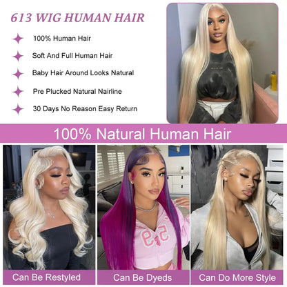 30 Inch 613 Lace Front Wig Human Hair 200% Density 13x6