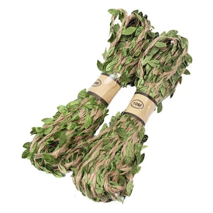 Hemp Rope With Fake Green Leaves Length 10 Meters