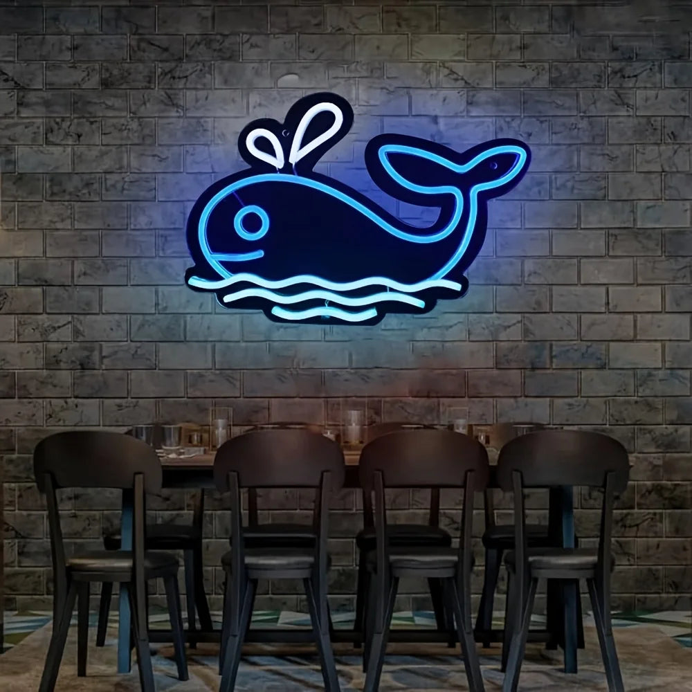 Blue Whales Neon Sign for Room Decor, LED Light