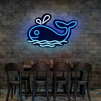 Blue Whales Neon Sign for Room Decor, LED Light