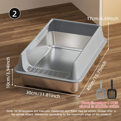 Stainless Steel Litter Box, Semi-enclosed Splash-proof And Leak-proof