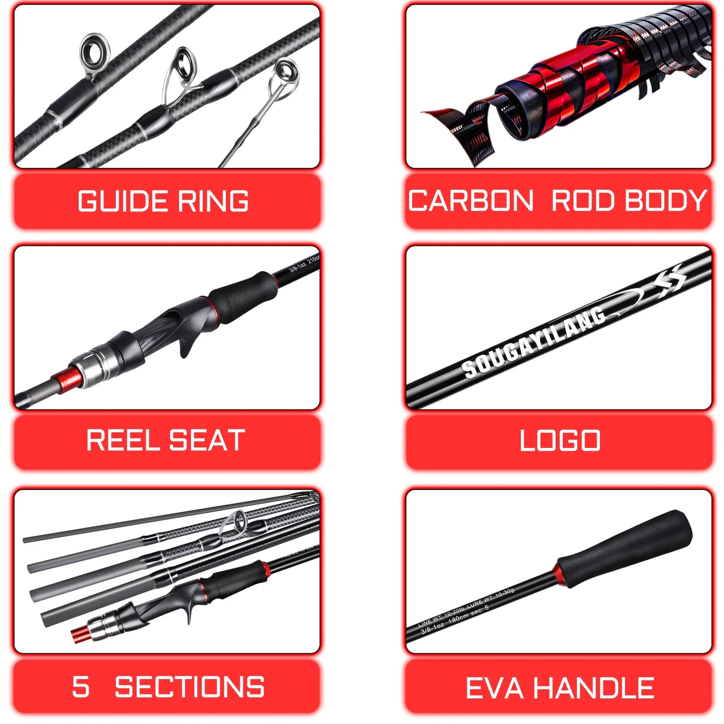 Sougayilang 1.8m 2.1m Lure Fishing Rod Carbon Fiber