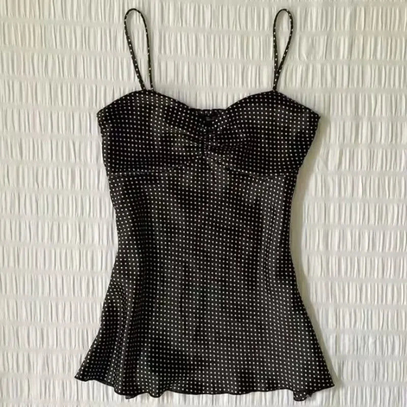French Vintage Polka Dot Camisole Vest Women Summer