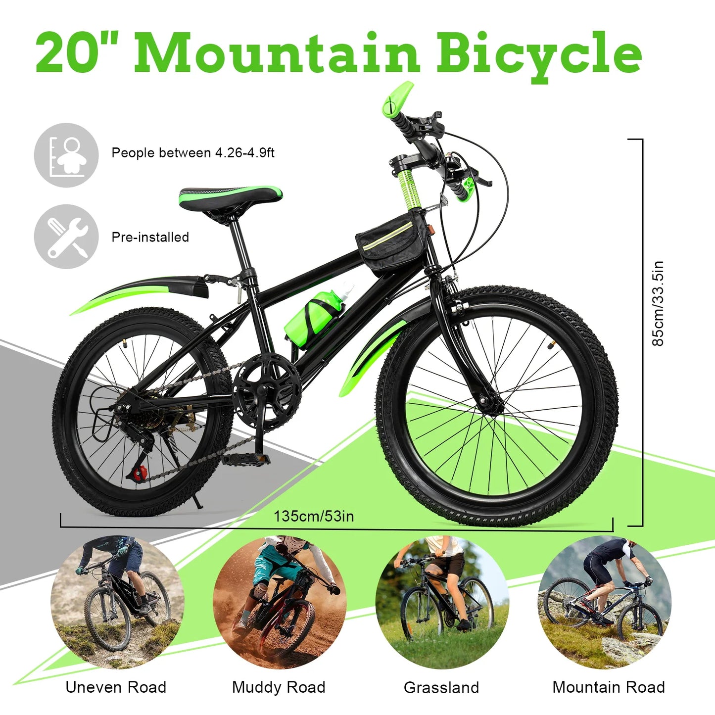 20 Inch Mountain Bike 7 Speed Gears, Adjustable Seat Kids' Bike