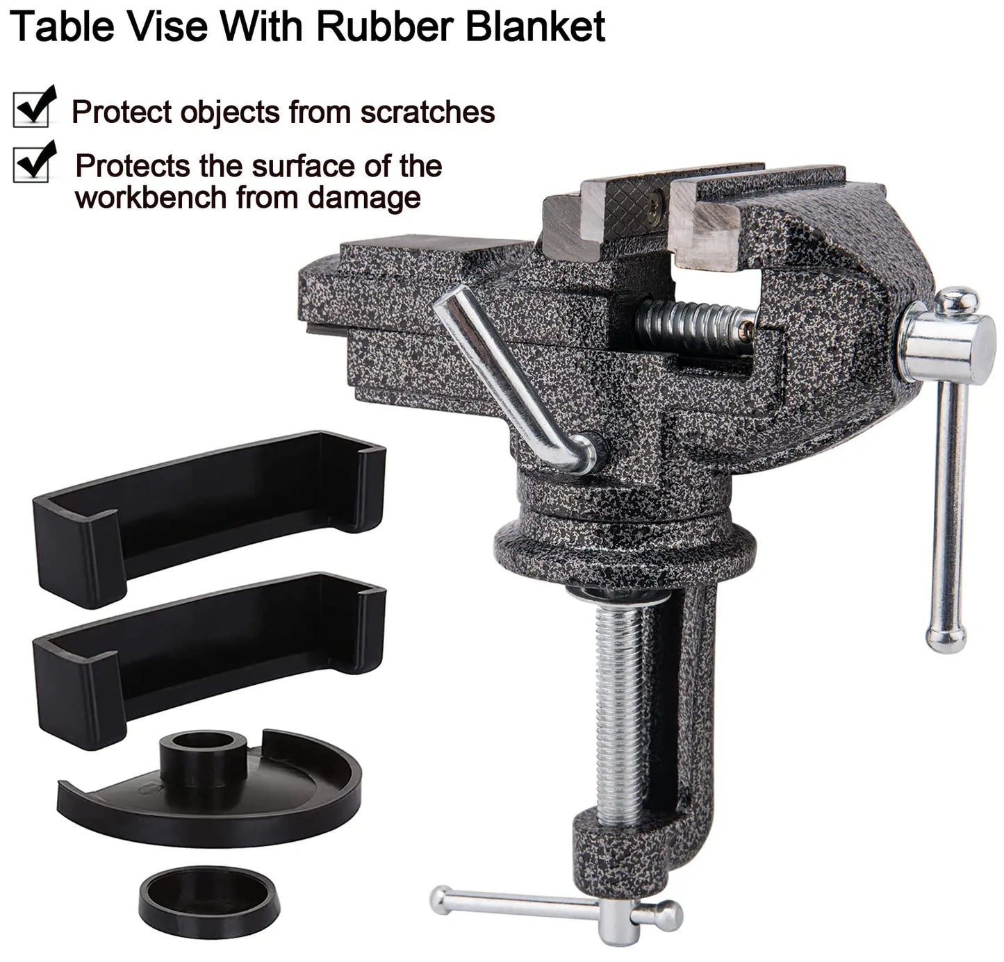 Multi Functional Heavy Table Clamp Mini Aluminum Bench Vise Jaw Anti Slip Versatile Vice Jaws Tool 360 Degree Swivel Cast Iron