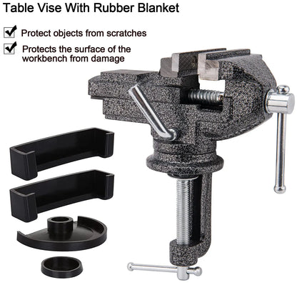 Multi Functional Heavy Table Clamp Mini Aluminum Bench Vise Jaw Anti Slip Versatile Vice Jaws Tool 360 Degree Swivel Cast Iron