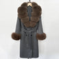 Wool Blends Coat Fashion Long Natural Warm Real Fox Fur Jacket