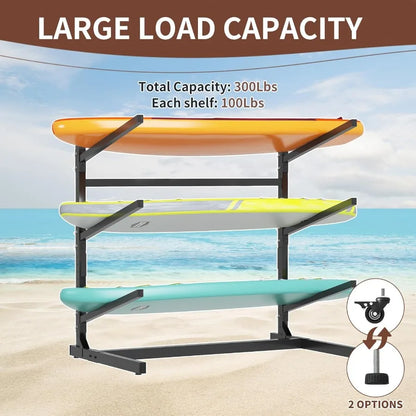 Heavy Duty Kayak Storage Rack with Wheels Adjustable Freestanding Kayak