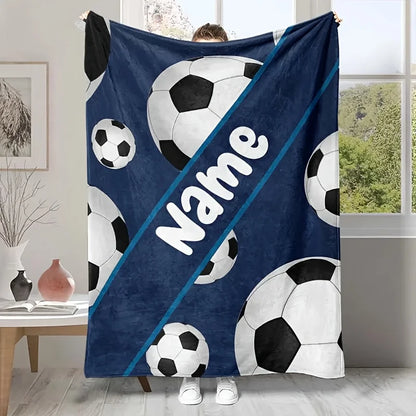 Custom Football Print Name Flannel Throw Blanket -