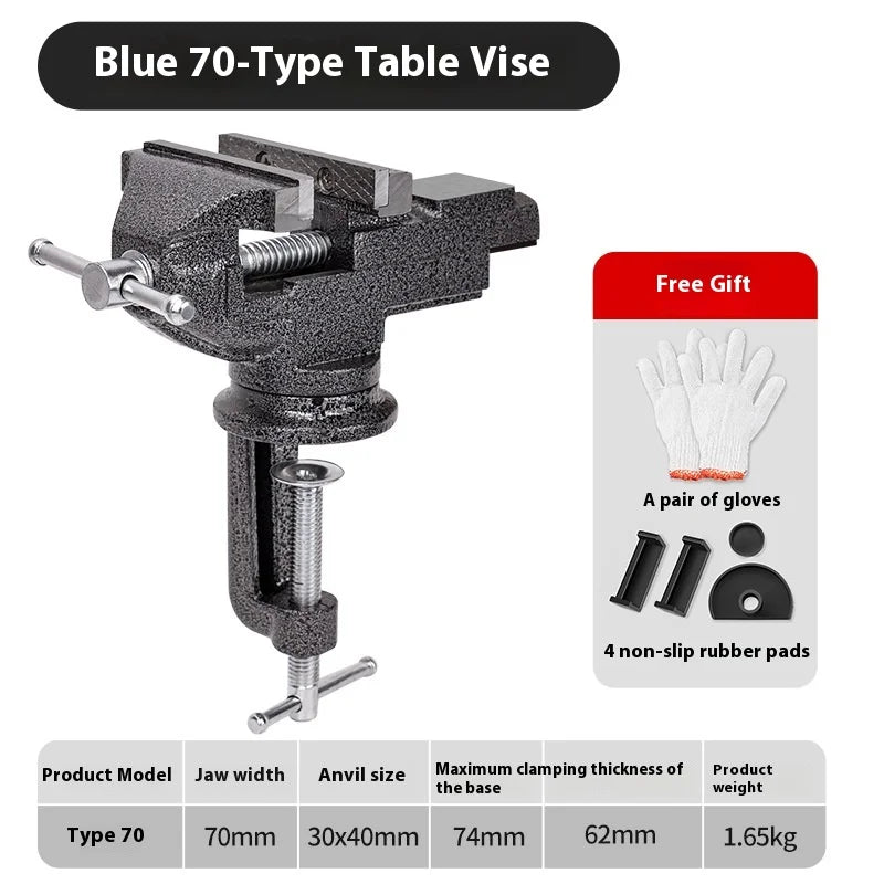 Multi Functional Heavy Table Clamp Mini Aluminum Bench Vise Jaw Anti Slip Versatile Vice Jaws Tool 360 Degree Swivel Cast Iron