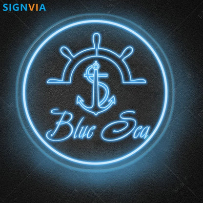 Custom "BLUE SEA" Anchor Nautical Shipboard Neon Sign