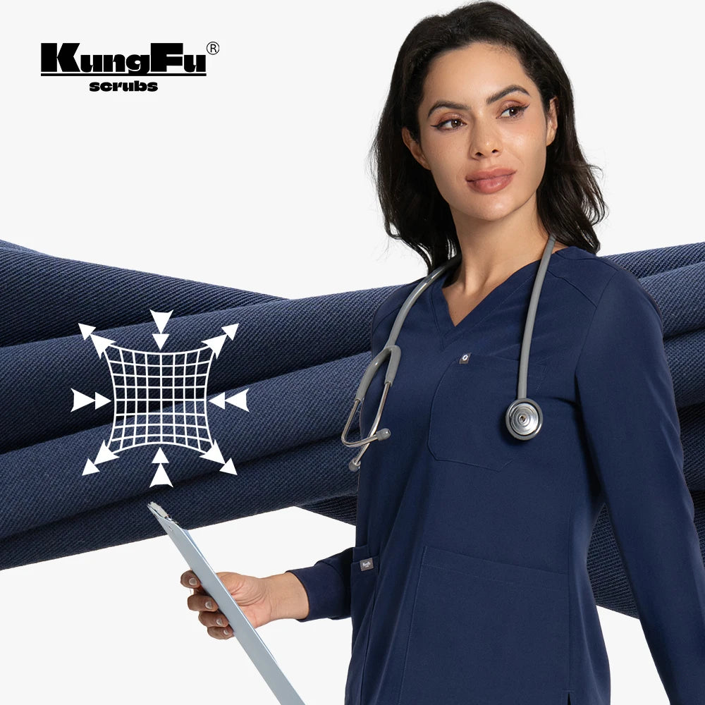 KUNGFU SCRUBS Women Long-sleeved Scrub Tops Nursing T-shirt