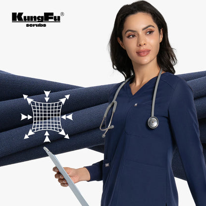 KUNGFU SCRUBS Women Long-sleeved Scrub Tops Nursing T-shirt