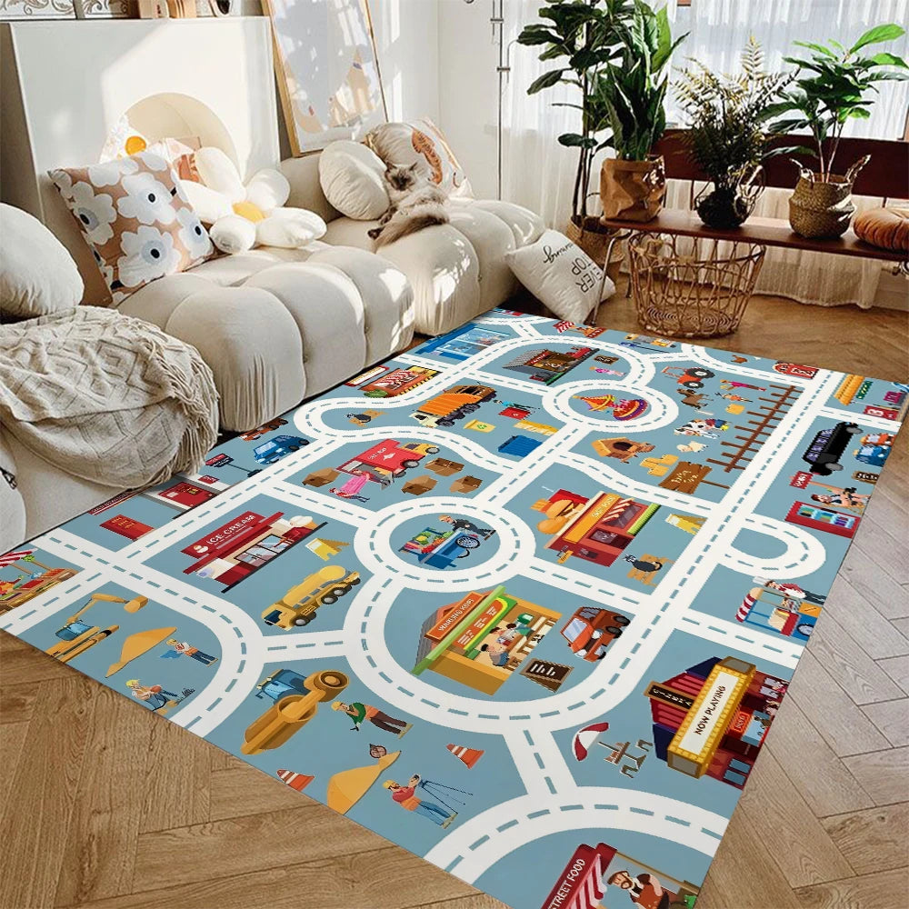 Car Play Mat for Boys and Girls Highway City Traffic-Themed Rugs