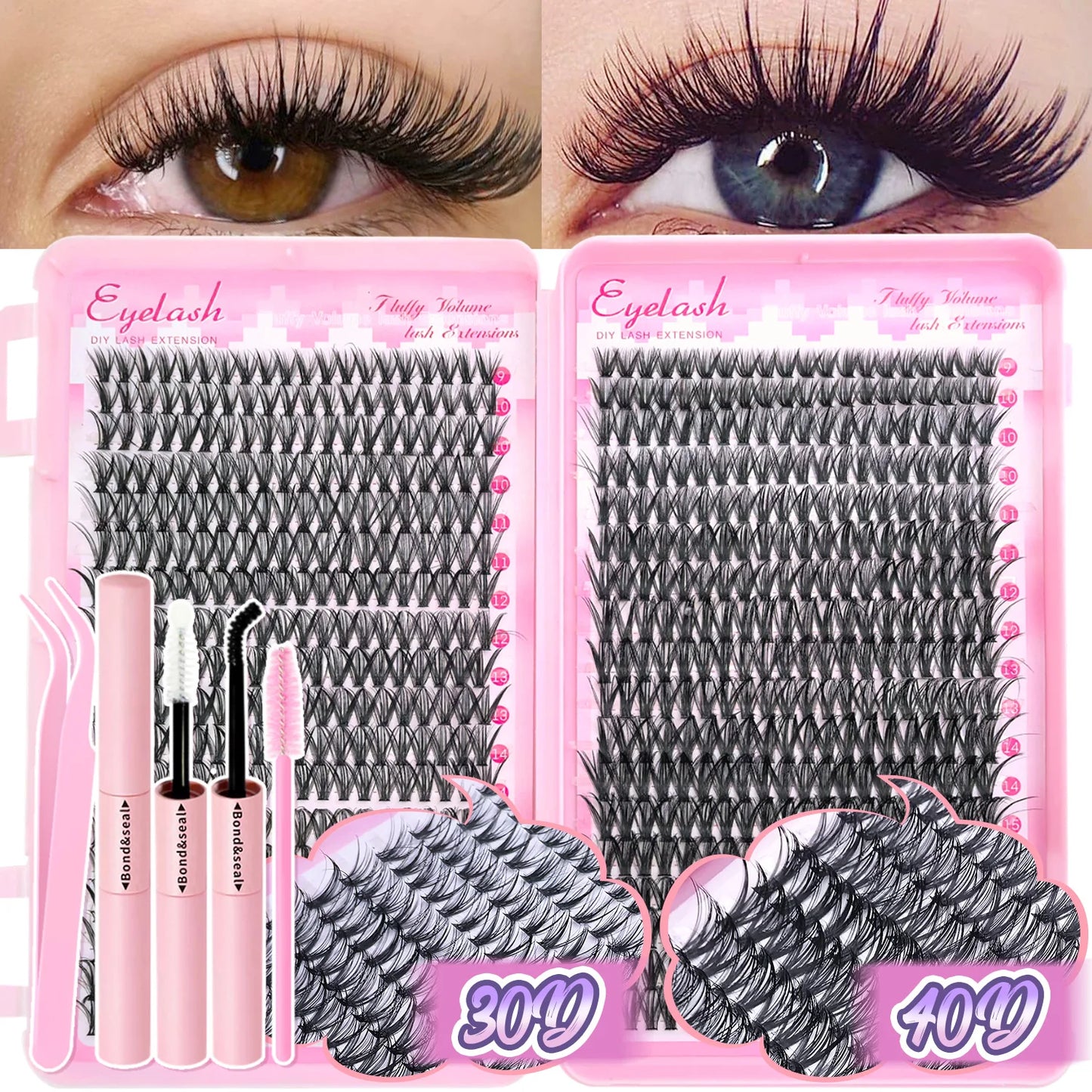 DIY Lash Extension Kit 720pcs Lash Clusters Individual Eyelashes Kit