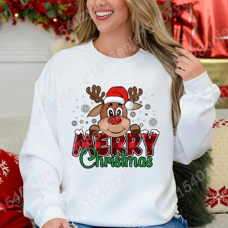 Women's Festive Christmas Reindeer & Plaid Graphic