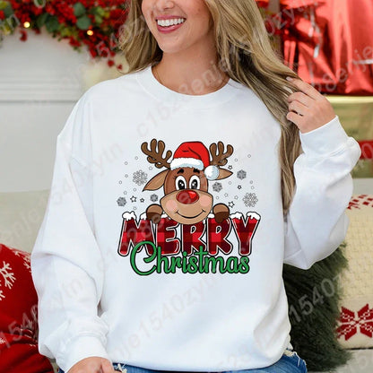 Women's Festive Christmas Reindeer & Plaid Graphic