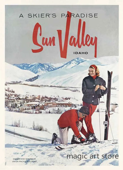 Retro Zermatt Chamonix Skiing Art Poster Vintage Australia