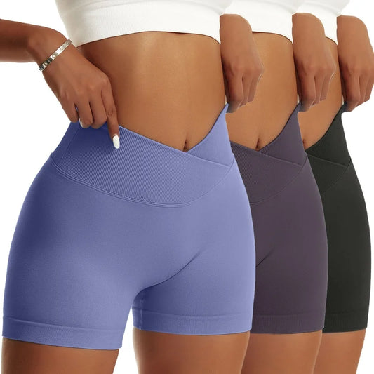 3 Pieces Women Solid Peach Hip Sports Pants High Elastic