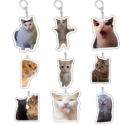 Funny Cat Memes Series Keychain Student Gift Bag Lanyard