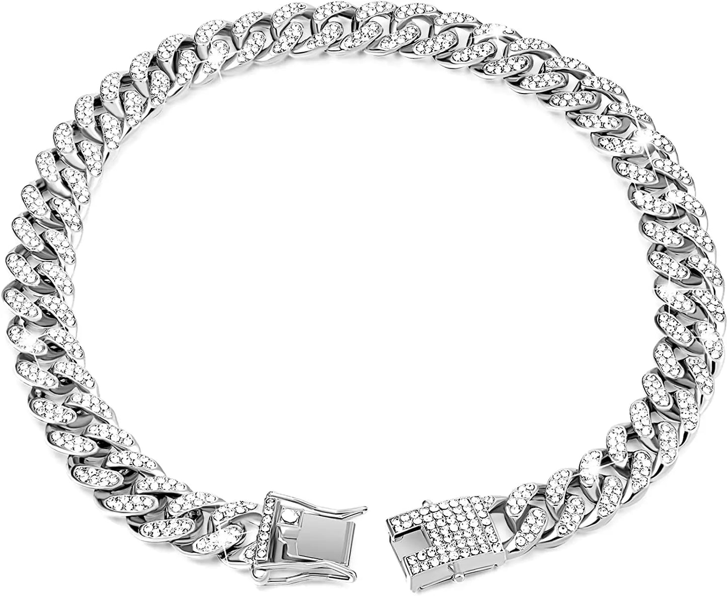 Luxury Cuban Link Cat Necklace Jewelry Rhinestone Collar Cat