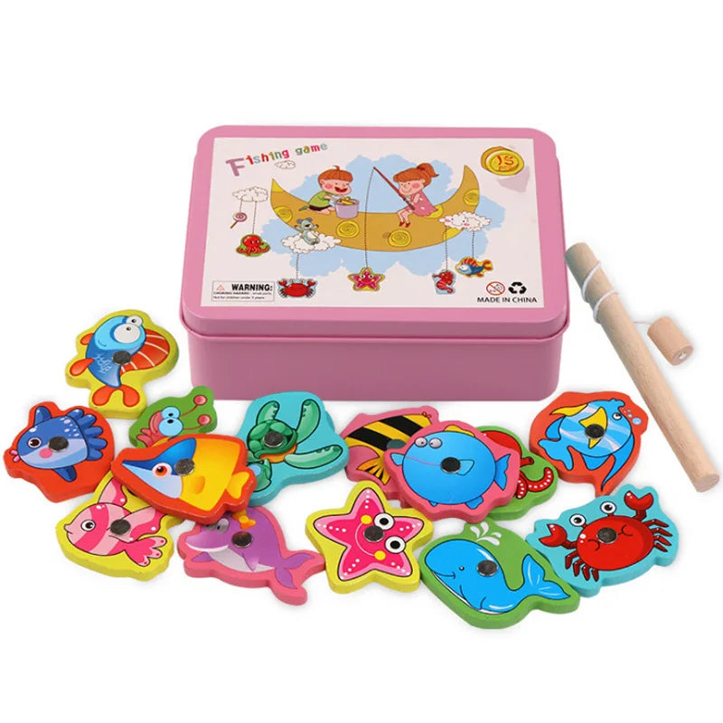 Montessori Wooden Magnetic Fishing Game Magnet Fish Catching