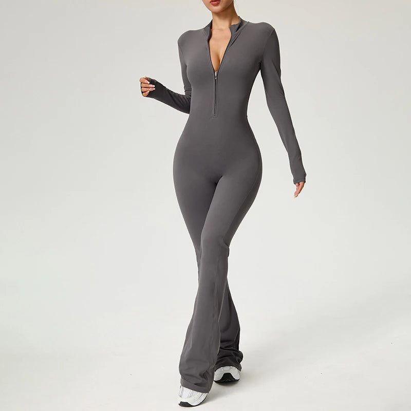 TRY TO BN Sports Yoga Jumpsuit Long Sleeves Zipper