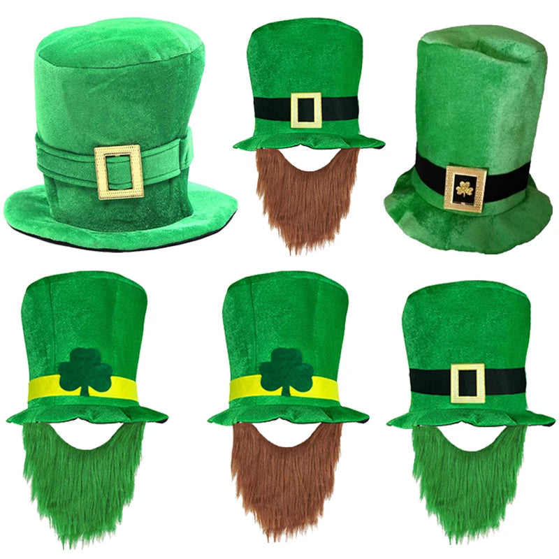 Saint Patricks Day Top Hat Holiday Fake Beard Green