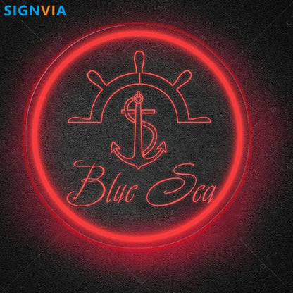 Custom "BLUE SEA" Anchor Nautical Shipboard Neon Sign