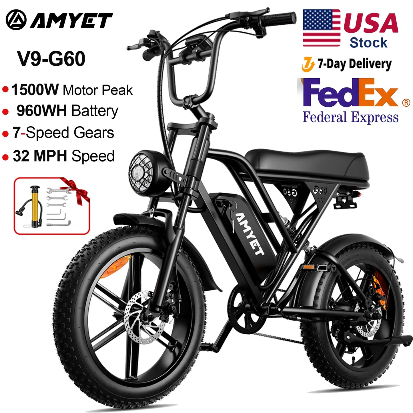 AMYET V9-G60 Adults Electric Bike 1000W Motor Bicycle