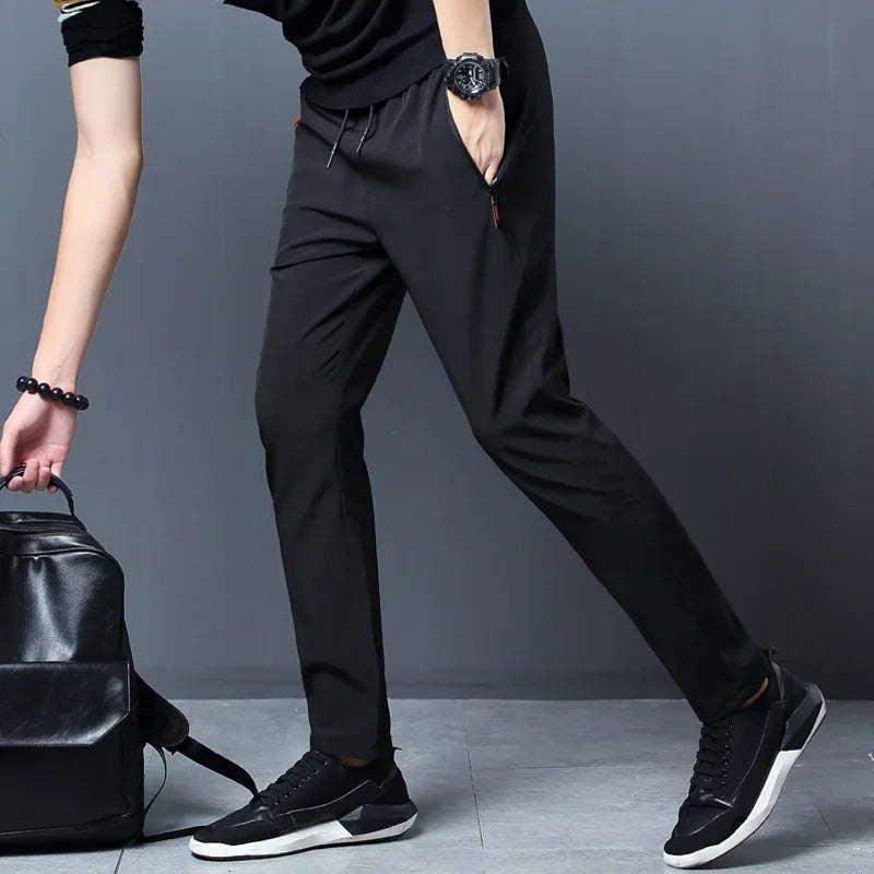Men's Casual Pants Straight Slim Fit Elastic Waist