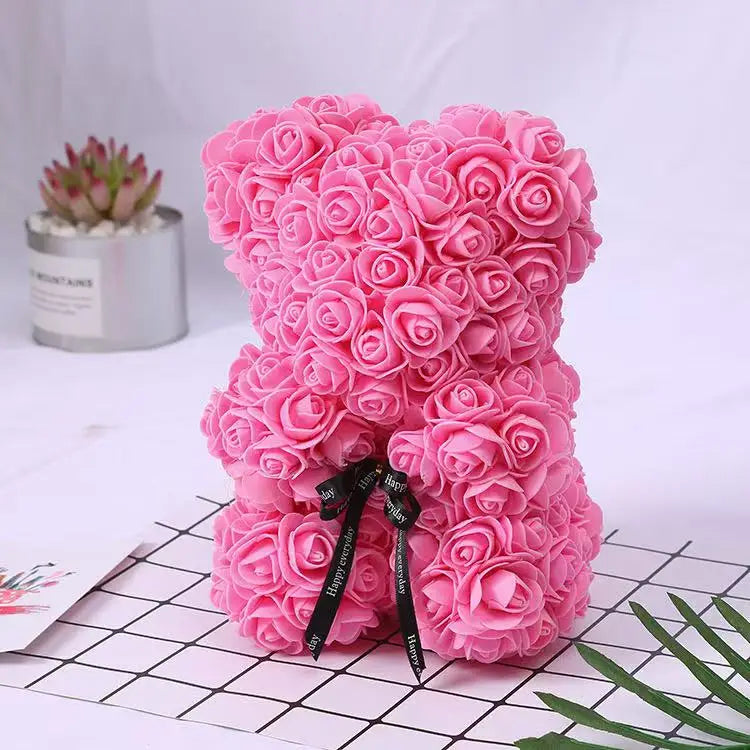 25cm Artificial Teddy Rose Flower Bear with Box Romantic