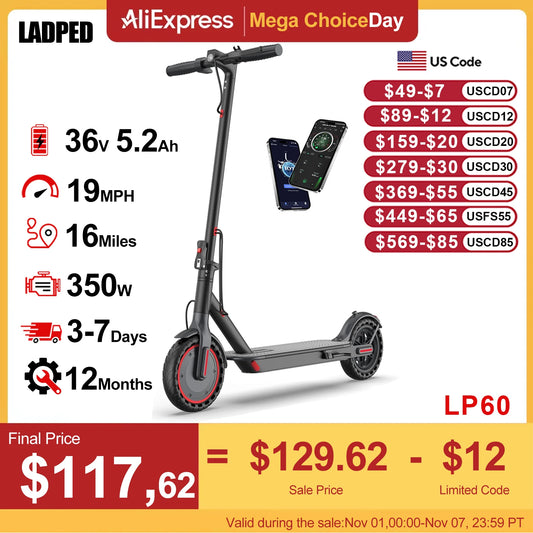 LP60 Electric Scooter 350W 19mph APP Smart Control Scooter 8.5inch tire