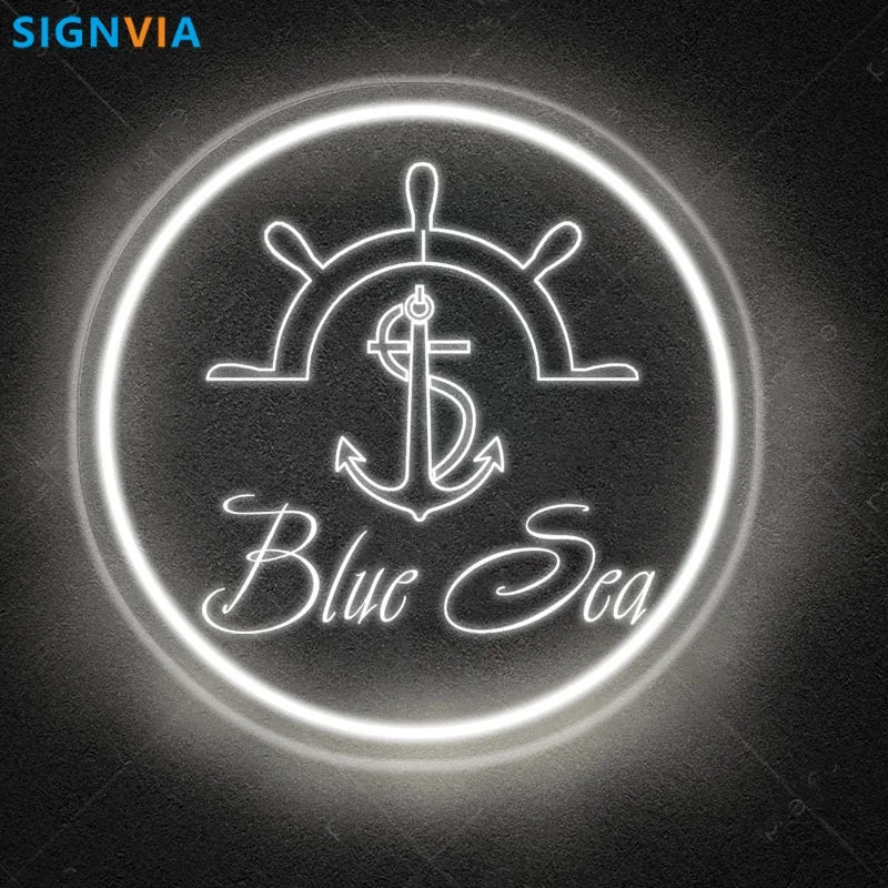 Custom "BLUE SEA" Anchor Nautical Shipboard Neon Sign