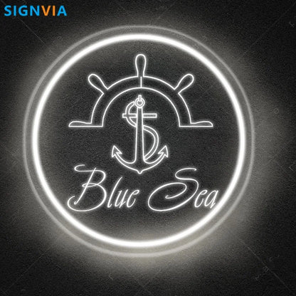 Custom "BLUE SEA" Anchor Nautical Shipboard Neon Sign
