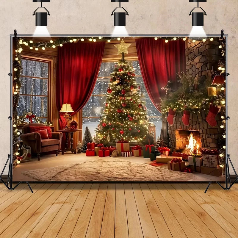 Christmas tree and fireplace  background