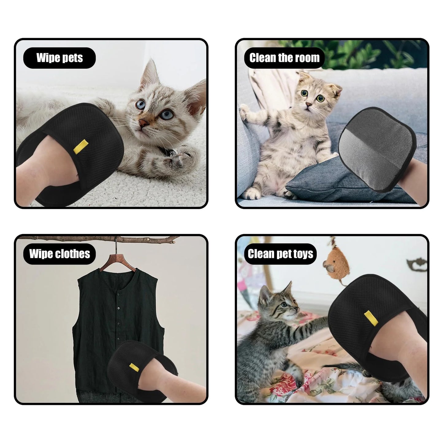 Pet Hair Removal Tool Reusable Static Removal Gloves, Double-Sided Grooming