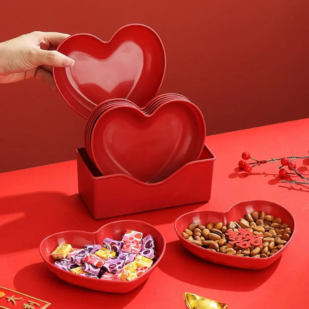 5/10Pcs Multi-Purpose Plastic Red Love Plate Heart-shaped Creative Love Fruit Plate Durable Reusable Snack Love Tray Cake Plate