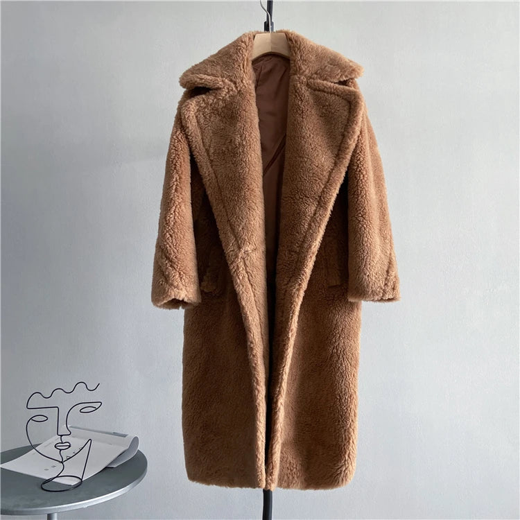 Winter Jacket Women Long Coat  Wool Woven