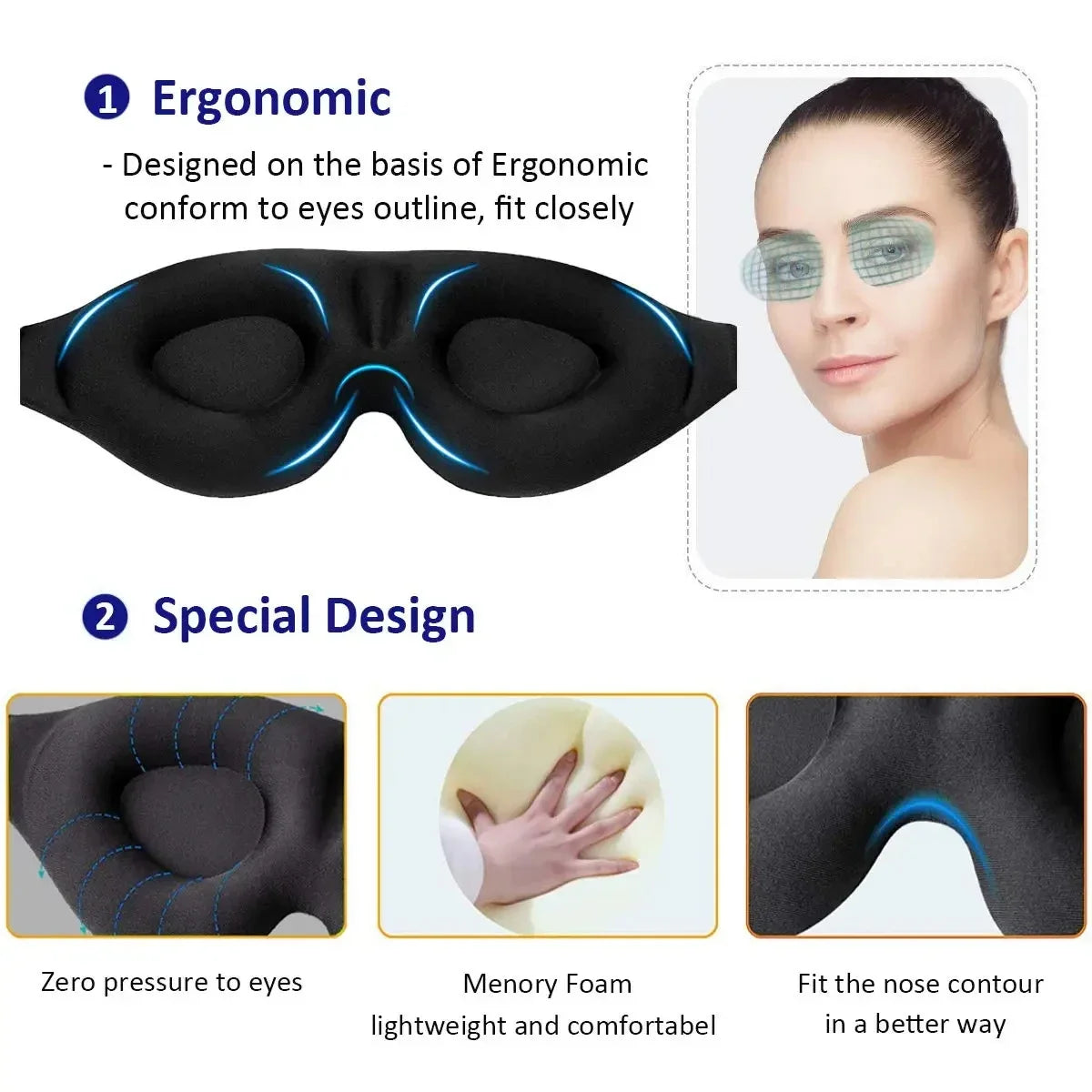 Eye Mask for Sleeping 3D Contoured Cup Blindfold Concave
