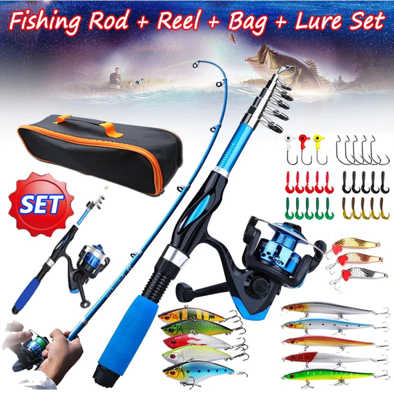 1.2M Fishing Rod Full Kits Telescopic Sea Spinning Reel Lure Set